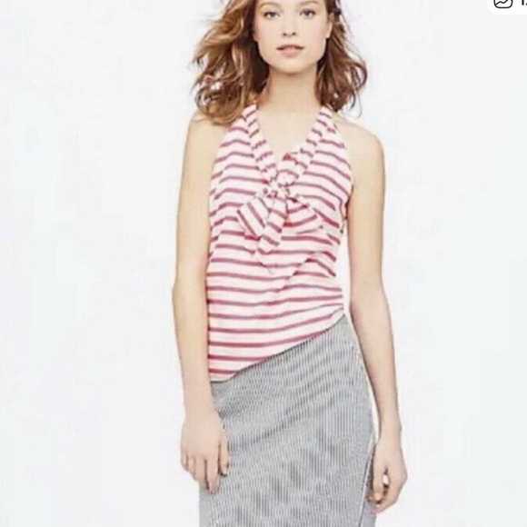 J. Crew Tops - J.CREW 100% Silk Striped, lovely Coral& Cream color Halter Top with Bow - Size 2
